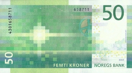 Норвегия 50 крон 2017 г. маяк Утвер в Солунде   UNC    