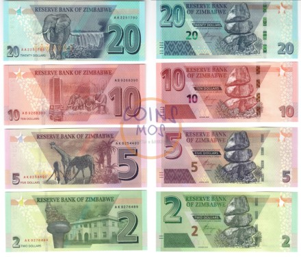 Зимбабве 2+5+10+20 долларов 2019  Животные  UNC  