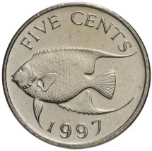 Бермудские острова (Бермуды) 5 центов 1997 г. Рыба ангел