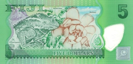 Фиджи 5 долларов 2012 Красногорлый лори (кулавай) Тип II UNC / Пластиковая коллекционная купюра