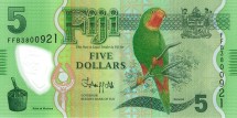 Фиджи 5 долларов 2012  Красногорлый лори (кулавай) Тип II  UNC / Пластиковая коллекционная купюра 