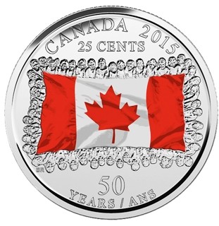 Канада 25 центов 2015 г. /50 лет флагу Канады/ Цветная