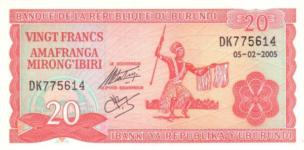 Бурунди 20 франков 2005 UNC