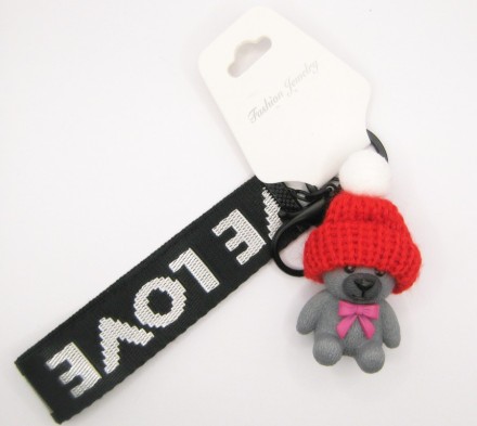 Брелок мишка LOVE в шапке/брелок для сумки/брелок для ключей/подарок на день Святого Валентина (серый)   