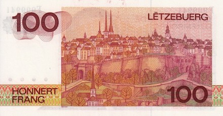 Люксембург 100 франков 1980 г. «портрет великого герцога Жана»  UNC  встречается реже!