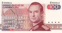 Люксембург 100 франков 1980 г. «портрет великого герцога Жана»  UNC  встречается реже!