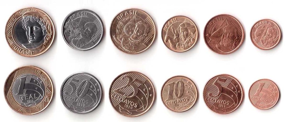 Бразилия  Набор из 6 обиходных монет  2004-2013 гг 