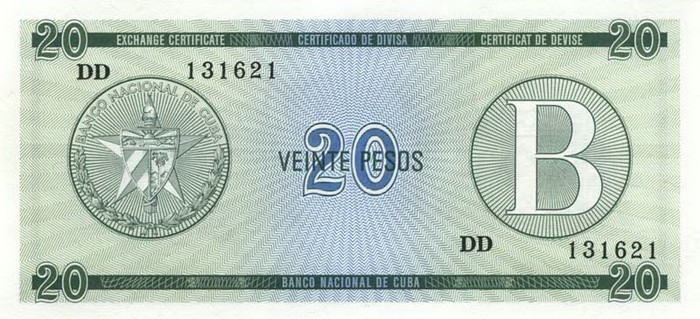 Куба 20 песо 1985 г (серия В) UNC  