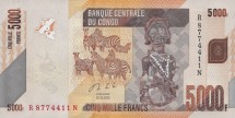 Конго 5000 франков 2020  Статуэтка Хемба, Конголезские павлины  UNC    