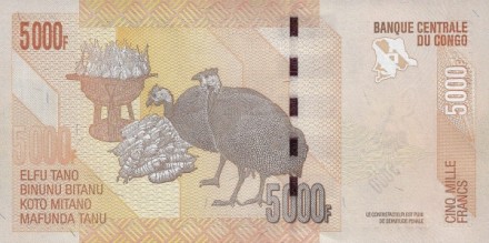 Конго 5000 франков 2020 г Статуэтка Хемба, Конголезские павлины  UNC    