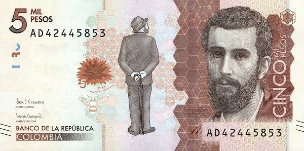 Колумбия 5000 песо 2017 г. поэт Хосе Асунсьон Сильва  UNC     