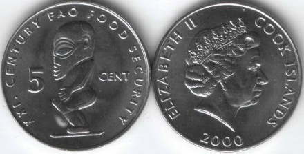 Острова Кука 5 центов 2000 г. выпуск FAO