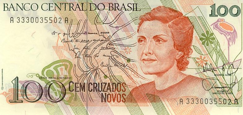 Бразилия 100 новых крузадо 1989 г UNC