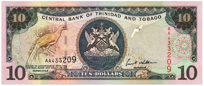 Тринидад и Тобаго  10 долларов 2002 г  «Птица Кокорико» UNC 