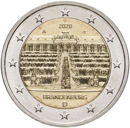 Германия 2 евро 2020  Бранденбург (дворец Сан-Суси в Потсдаме)