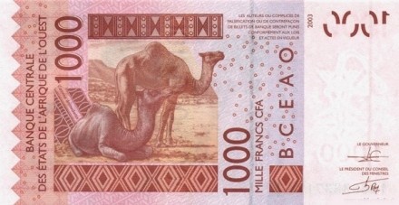 Сенегал 1000 франков КФА 2003 г. «Верблюды» UNC /К/