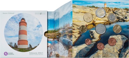 ФИНЛЯНДИЯ &quot;Маяк Исокаре&quot;  Официальный набор из 8 евро-монет+ жетон 2014 г. в красочном буклете