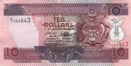 Соломоновы острова 10 долларов 1986 г. UNC