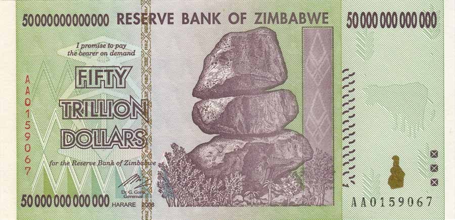 Зимбабве 50.000.000.000.000 (50 триллионов) долларов 2008г UNC