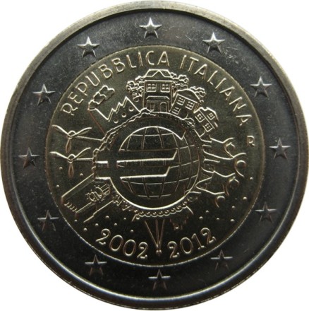 Италия 2 евро 2012 г &quot;10 лет евро&quot;
