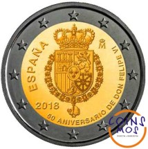 Испания 2 евро 2018 г.  50 лет королю Филипу VI