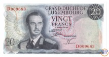 Люксембург 20 франков 1966  Великий герцог Жан. Плотина реки Мозель  UNC Редк!