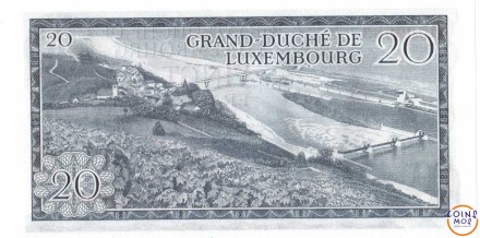 Люксембург 20 франков 1966 г.  Великий герцог Жан. Плотина реки Мозель  UNC Редк!