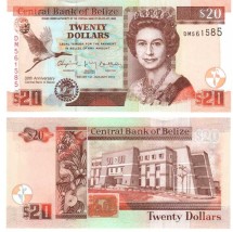 Белиз 20 долларов 2012 30-летие Центральному банку Белиза UNC  