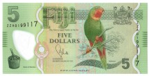 Фиджи 5 долларов 2012-2013 г.  Красногорлый лори (кулавай)   UNC Пластиковая 