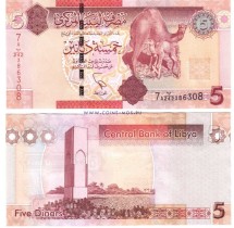 Ливия 5 динар 2012 г «верблюдица с верблюжонком»  UNC 
