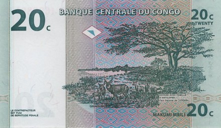 Конго 20 сантимов 1997 /Антилопа  UNC