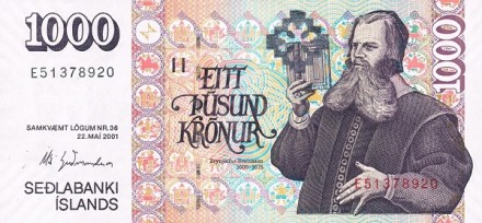 Исландия 1000 крон 2015 Епископ Брюнхёльфур Смит UNC