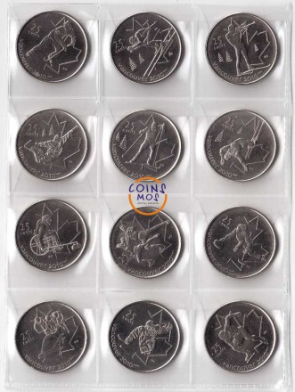 Канада Набор из 12 монет (25 центов) Олимпиада в Ванкувере 2007 - 2009 г. Спец.цена!!