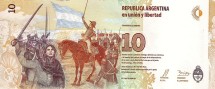 Аргентина 10 песо 2016 г (Хуан Азурди де Падилья и Мануэль Бельграно на лошадях) UNC  
