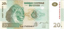Конго 20 франков 2003  Львиная семья  UNC 