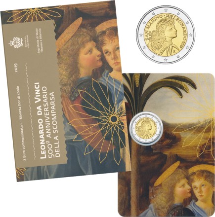 Сан-Марино 2 евро 2019 г. Леонардо да Винчи. 500 лет со дня смерти В красочном буклете!! Тираж всего: 54150 шт