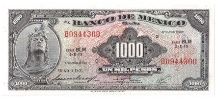 Мексика 1000 песо 1972 Куаутемок. Пирамида Чичен-Ица UNC / коллекционная купюра