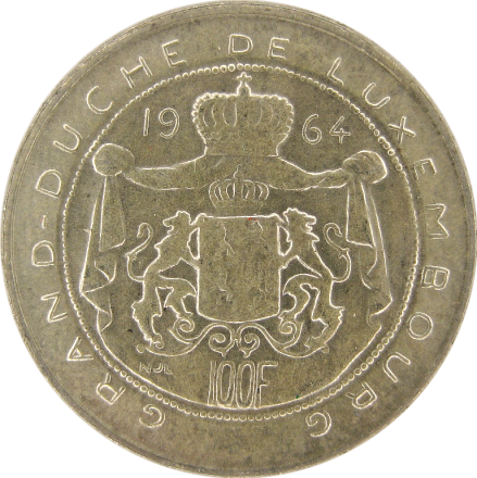 Люксембург 100 франков 1964 / Великий Герцог Жан Серебро!