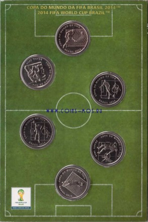 Футбол – Чемпионат Мира в Бразилии-2014. Официальный набор из 6 монет в красочном буклете