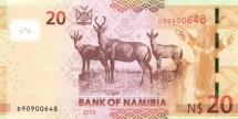 Намибия 20 долларов 2015 г «Стадо красных оленей»  UNC 