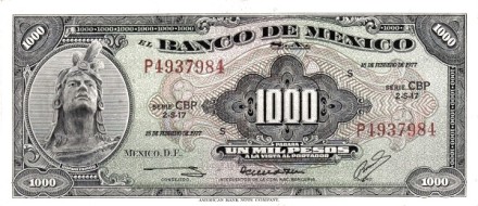 Мексика 1000 песо 1977  Куаутемок. Пирамида Чичен-Ица  UNC   
