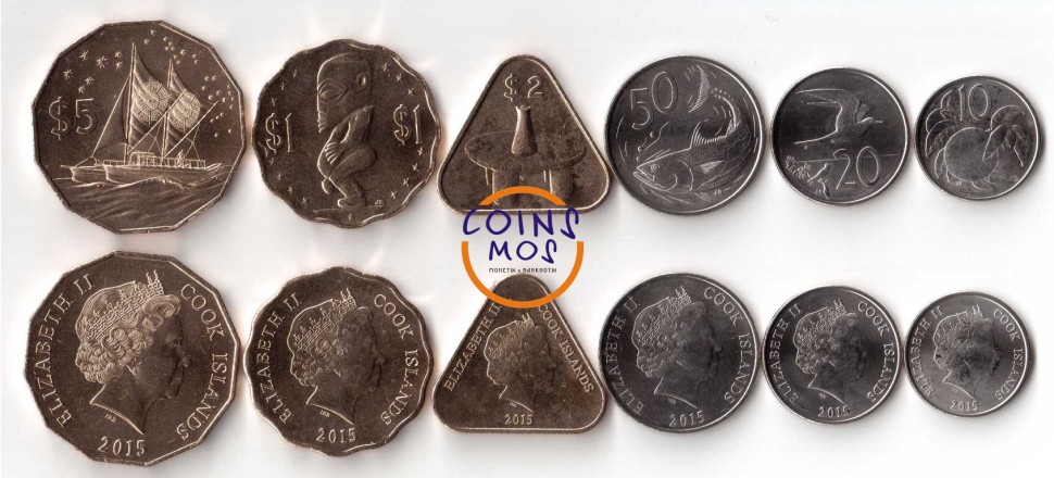 Острова Кука Набор из 6 монет 2015 Животные, корабли