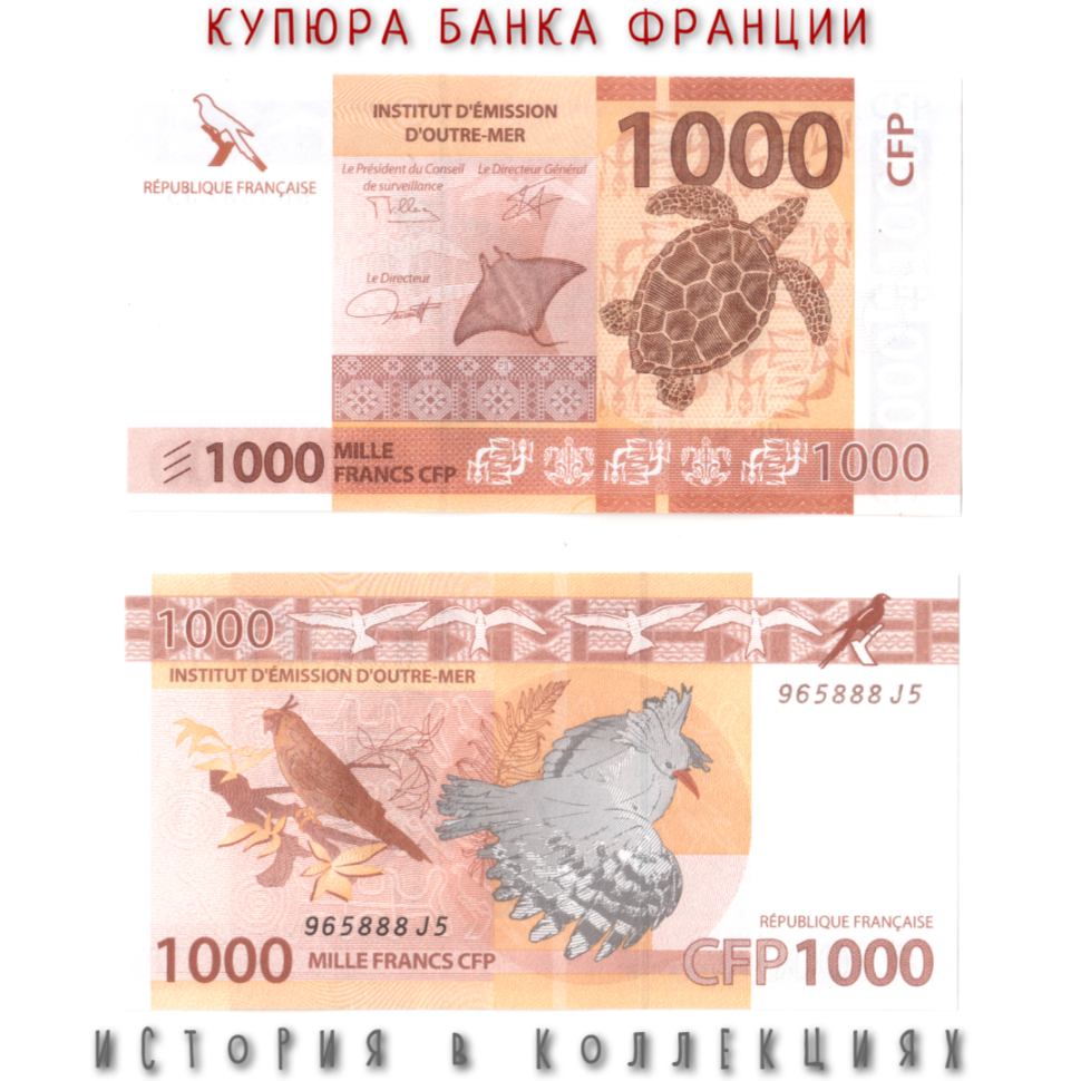Французская Полинезия 1000 франков 2014 г. Рогатый попугай UNC