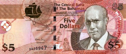 Багамские острова 5 долларов 2007 г  Танец JUNKANOO   UNC 