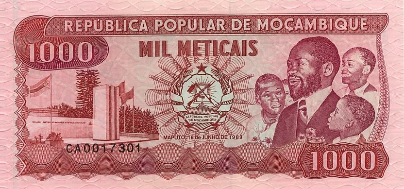 Мозамбик 1000 метикал 1983-89 г.  Самора Машел  UNC  