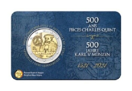Бельгия 2 евро 2021 г.  Монеты Карла V в блистере (на немецком)