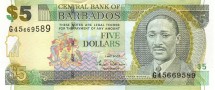 Барбадос. Портрет сэра Ф.Воррелла  5 долларов 2007 г. UNC 
