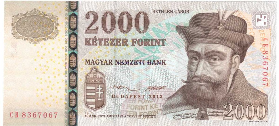 Венгрия 2000 форинтов 2013 г «Король Венгрии Габор Бетлен»    UNC  