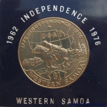 Западное Самоа  1 доллар 1976 г «200 лет независимости Западного Самоа»  АЦ.  В пластиковом боксе