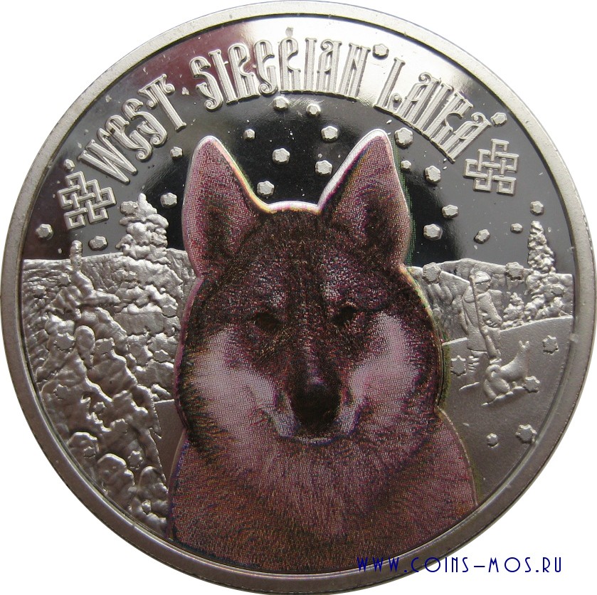 Ниуе 2 доллара 2014 г  "Западно - Сибирская лайка" Proof  Серебрение